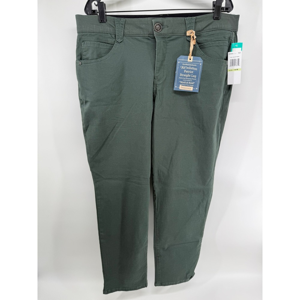 Democracy Ab Solution Pants Womens 18W Olive Green Slim Leg Plus Size NWT |0009